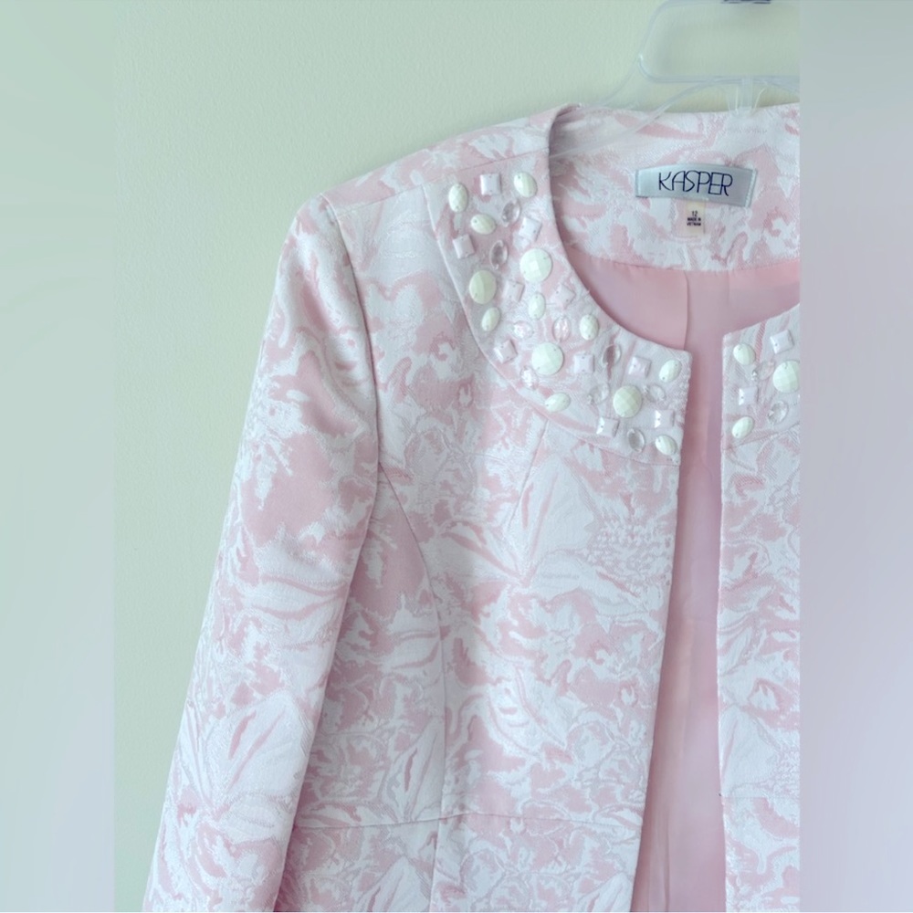 Kasper pink and white Long Sleeve long jacket with Beaded Color - Picture 3 of 5